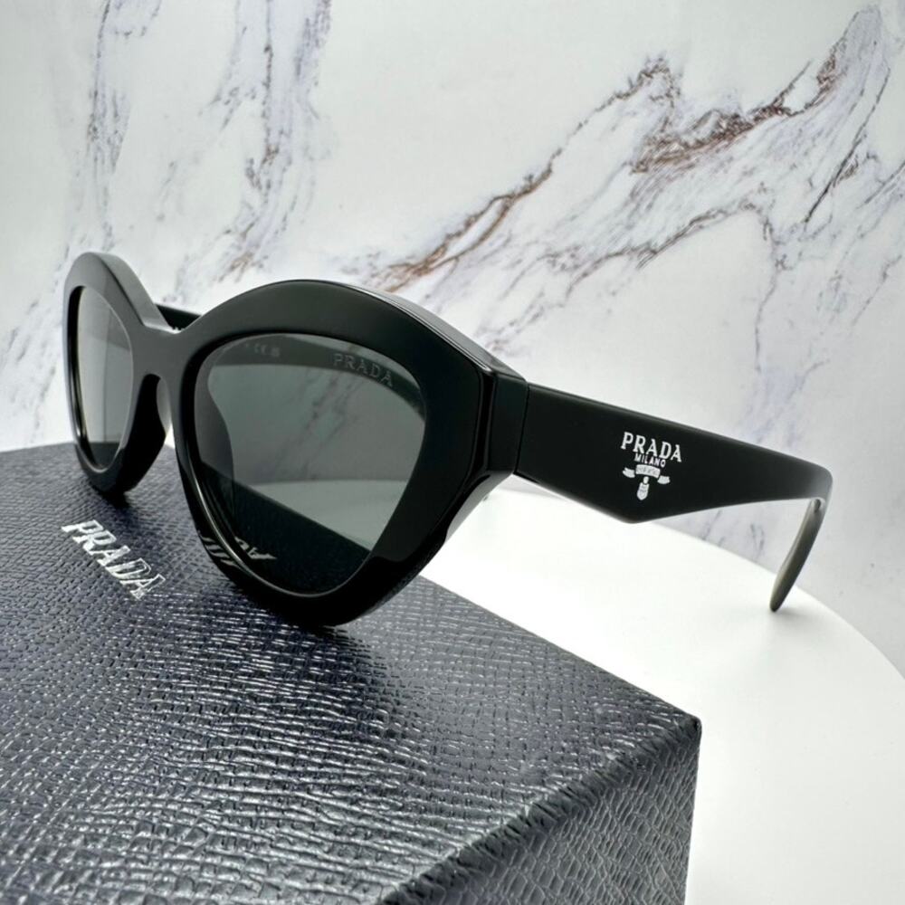 New PRADA Sunglasses Black Butterfly Cat Eye Logo Symbole Logo New - Picture 13 of 16